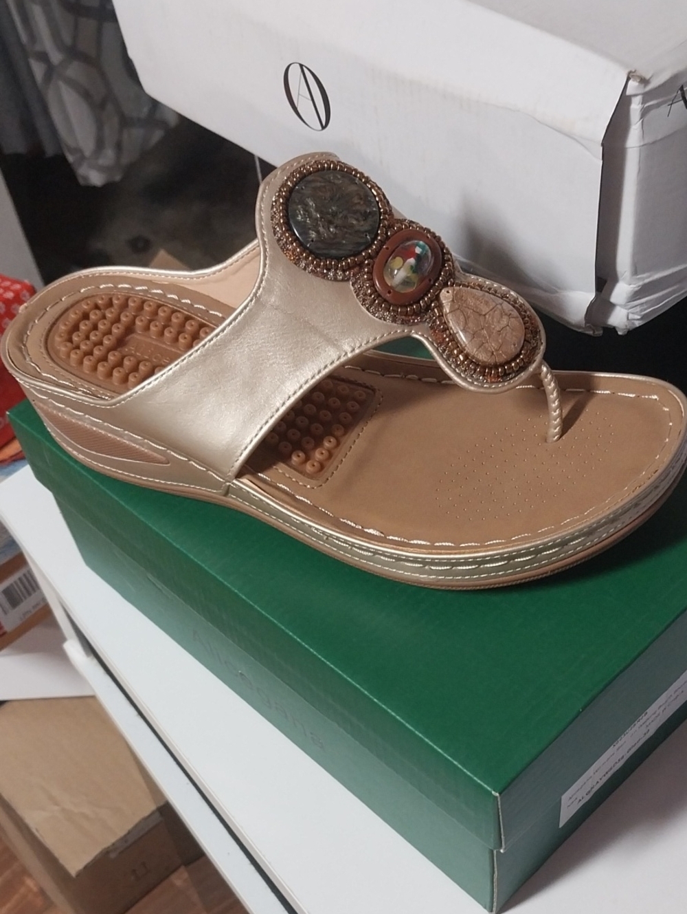 Women's Gold Embellished Thong Sandals
